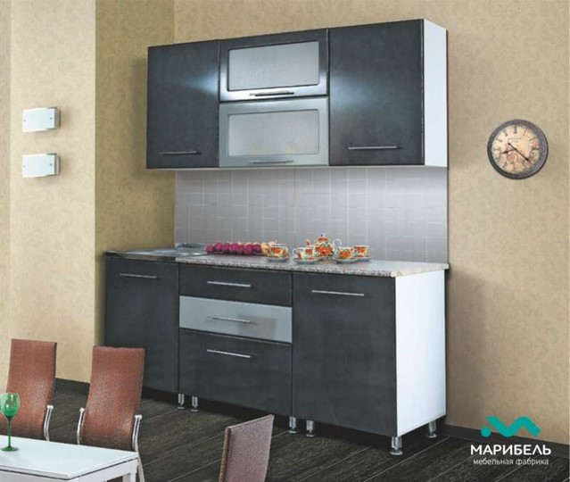 Гарнитур кухонный Мыло 224 2000х718, цвет Черный/Белый металлик в Иваново - изображение 2