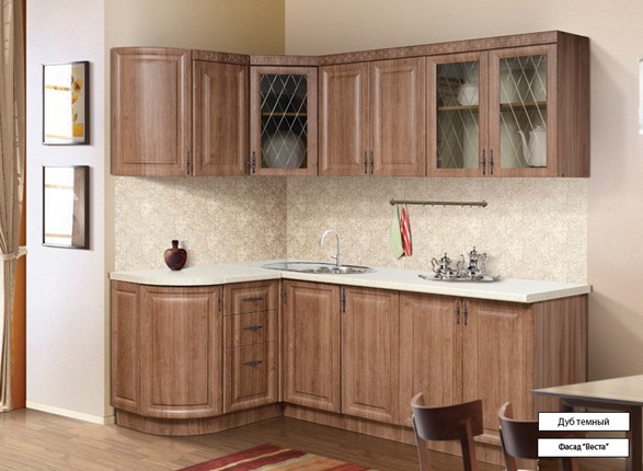 Кухонный угловой гарнитур Веста 1330х2200, цвет Дуб темный в Иваново - изображение