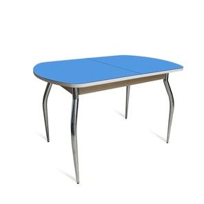 Обеденный раздвижной стол ПГ-01 СТ2, дуб молочный/синие стекло/35 хром гнутые металл в Иваново - предосмотр 1