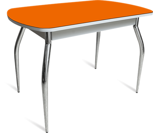 Стол на кухню ПГ-04 СТ белое/оранжевое/хром фигурные в Иваново - изображение