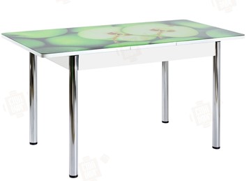 Кухонный раскладной стол Айсберг-02 СТФ, белое лдсп/зеленые яблоки/ноги хром прямые в Иваново