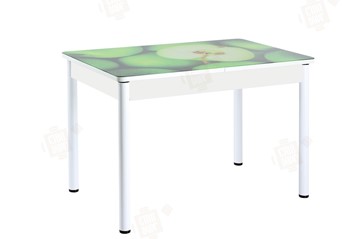 Кухонный стол раздвижной Айсберг-02 СТФ, белое лдсп/зеленые яблоки/ноги крашеные в Иваново