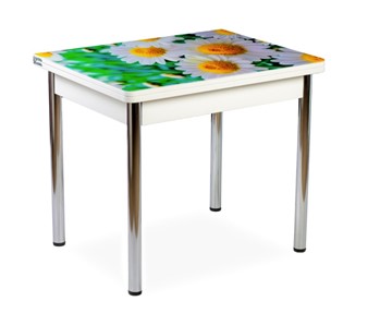 Кухонный пристенный стол СПА-01 СТФ, белый/фотопечать ромашки/опоры прямые хром в Иваново