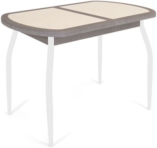 Обеденный раздвижной стол Будапешт-1 ПЛ (ноги белые, плитка бежевая/серый камень) в Иваново