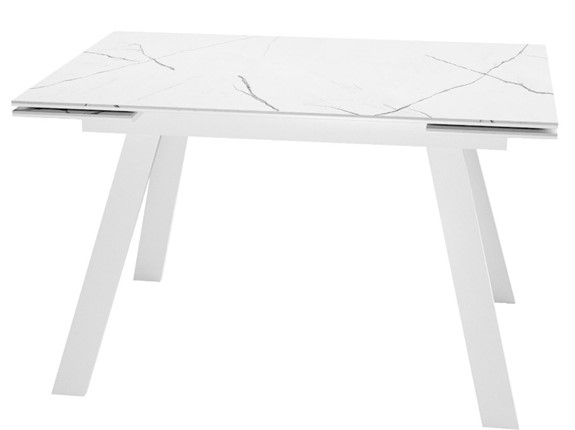 Кухонный раскладной стол DikLine SKM140 Керамика Белый мрамор/подстолье белое/опоры белые (2 уп.) в Иваново - изображение