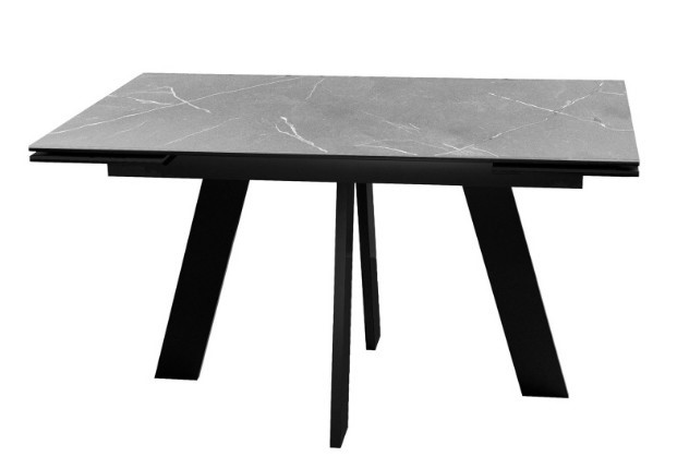 Кухонный стол раскладной DikLine SKM140 Керамика серый мрамор/подстолье черное/опоры черные (2 уп.) в Иваново - изображение 1