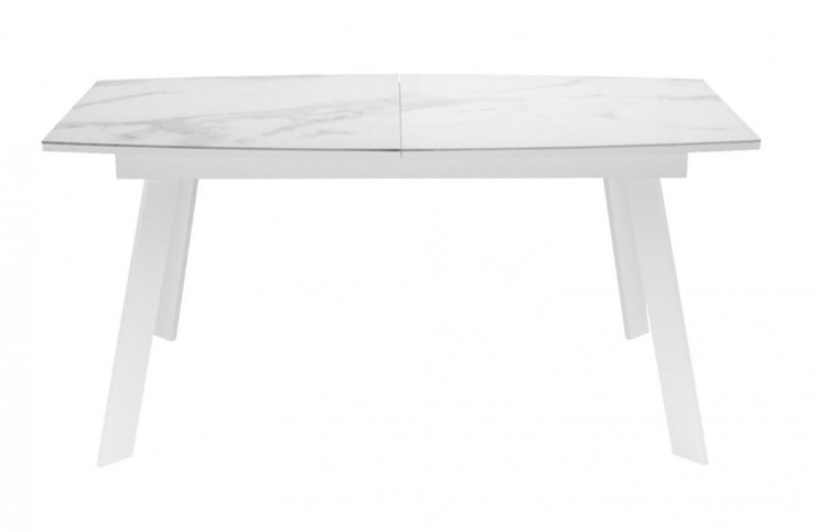 Кухонный стол раскладной Dikline XLS160 мрамор белый глянец/ножки белые в Иваново - изображение 1