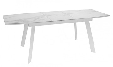 Кухонный стол раскладной Dikline XLS160 мрамор белый глянец/ножки белые в Иваново - предосмотр 2