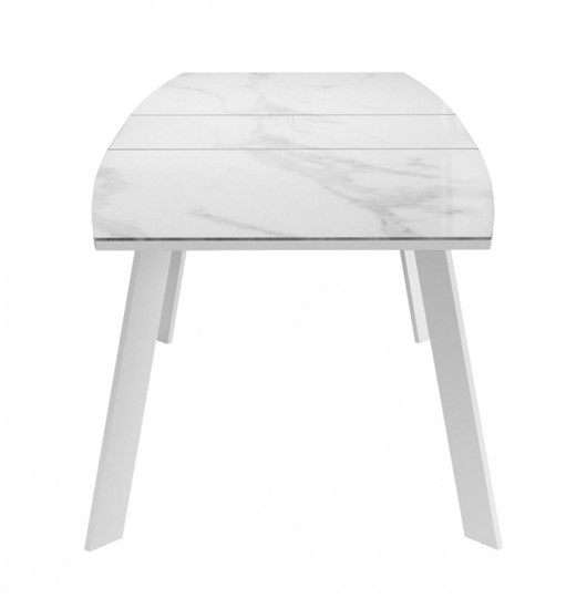 Кухонный стол раскладной Dikline XLS160 мрамор белый глянец/ножки белые в Иваново - изображение 3