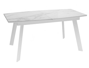 Кухонный стол раскладной Dikline XLS160 мрамор белый глянец/ножки белые в Иваново - предосмотр
