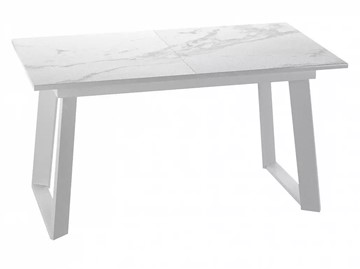 Кухонный стол раскладной Dikline ZLS140 Мрамор белый глянец/ножки белые в Иваново