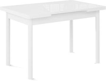 Обеденный раздвижной стол Милан-1 EVO, ноги металлические белые, стекло белое/серый в Иваново