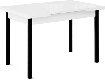 Стол раздвижной Милан-1 EVO, ноги металлические черные, стекло белое/серый в Иваново