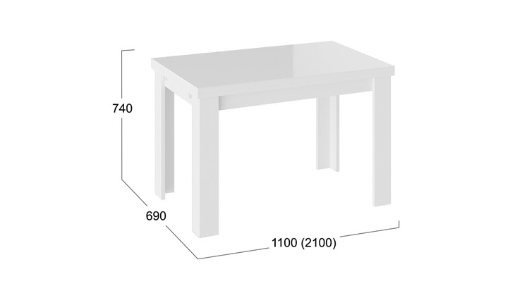 Обеденный раздвижной стол Норман тип 1, цвет Белый/Стекло белый глянец в Иваново - изображение 2