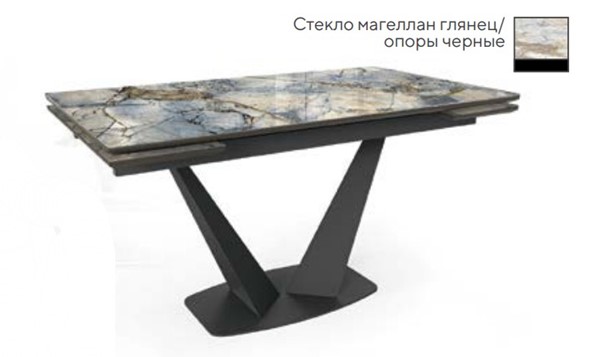 Кухонный раздвижной стол SFV 140, стекло магеллан глянец/ножки черные в Иваново - изображение