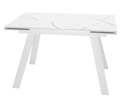 Кухонный стол раздвижной SKL 140, керамика белый мрамор/подстолье белое/ножки белые в Иваново - изображение
