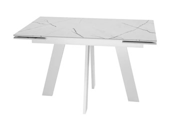 Кухонный раздвижной стол SKM 120, керамика белый мрамор/подстолье белое/ножки белые в Иваново - предосмотр