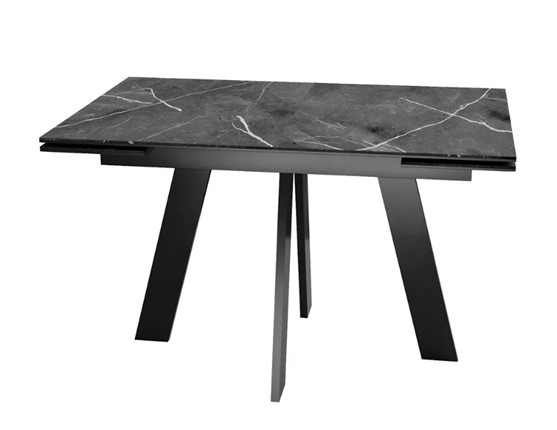 Раздвижной стол SKM 120, керамика черный мрамор/подстолье черное/ножки черные в Иваново - изображение