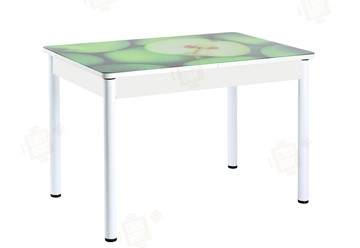 Кухонный раздвижной стол Айсберг-01 СТФ, белый/фотопечать зеленые яблоки/ноги крашеные в Иваново