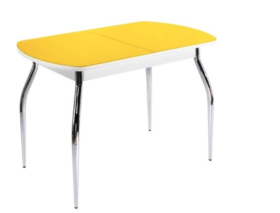 Кухонный обеденный стол ПГ-06 СТ2, белое/желтое стекло/35 хром гнутые металл в Иваново - изображение