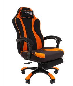 Кресло игровое CHAIRMAN GAME 35 с выдвижной подставкой для ног Ткань черная / Ткань оранжевая в Иваново