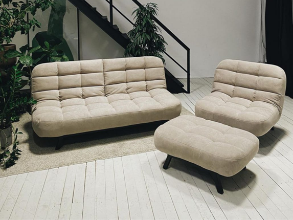Комплект мебели Абри цвет бежевый диван + кресло +пуф пора металл в Иваново - изображение