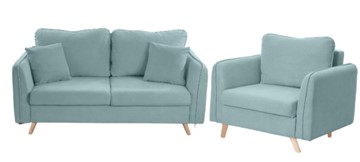 Комплект мебели Бертон голубой диван+ кресло в Иваново