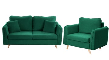 Комплект мебели Бертон изумрудный диван+ кресло в Иваново