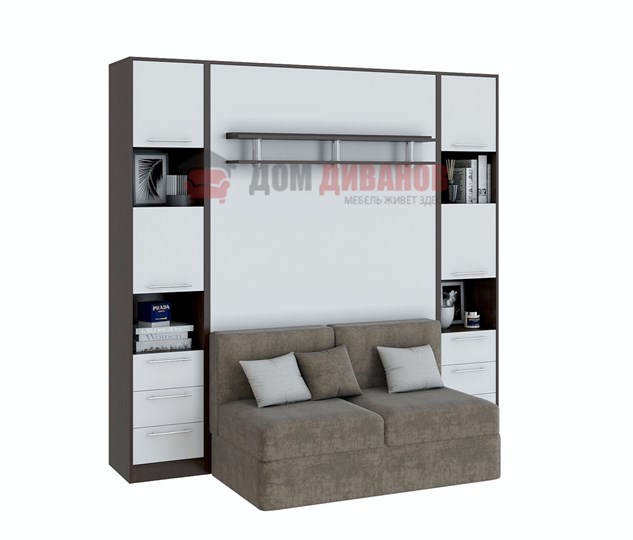 Кровать-шкаф с диваном Бела 1, с полкой ножкой, 1200х2000, венге/белый в Иваново - изображение 1