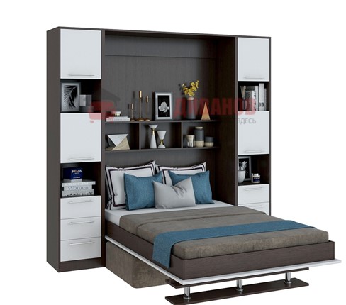 Кровать-шкаф с диваном Бела 1, с полкой ножкой, 1200х2000, венге/белый в Иваново - изображение