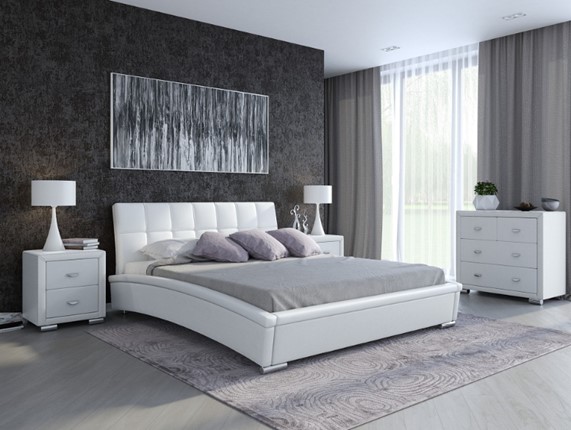 Кровать 2-спальная Corso-1L 180х200, Экокожа (Белый) в Иваново - изображение