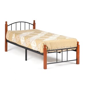 Кровать 1-спальная AT-915 дерево гевея/металл, 90*200 см (Single bed), красный дуб/черный в Иваново
