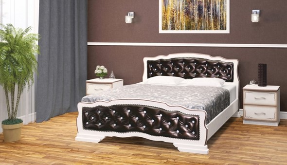 Полутороспальная кровать Карина-10 (Дуб Молочный, темная обивка) 140х200 в Иваново - изображение