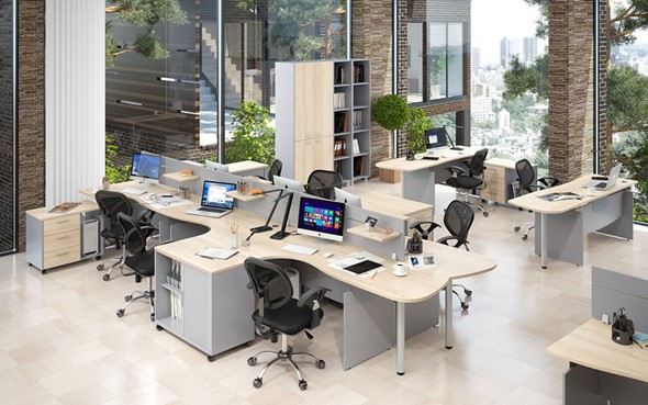 Офисный набор мебели OFFIX-NEW для 4 сотрудников с двумя шкафами в Иваново - изображение