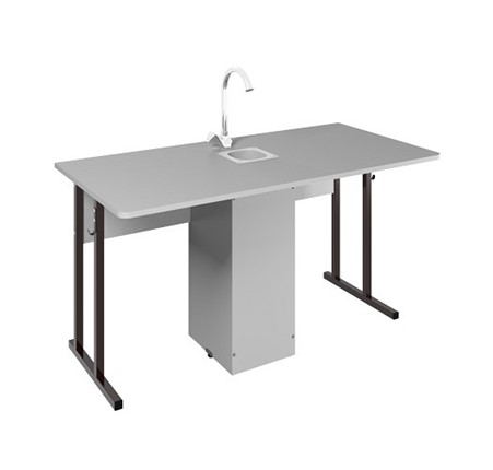 Детский стол 2-местный для кабинета химии Стандарт 5, Пластик Серый/Коричневый в Иваново - изображение