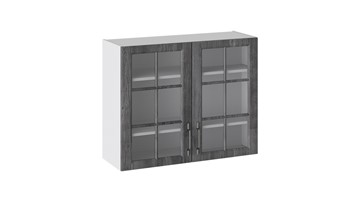 Навесной шкаф Прованс (Белый глянец/Санторини темный) со стеклом В_72-90_2ДРс в Иваново