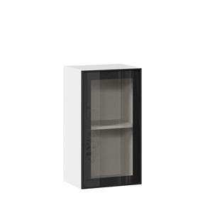 Кухонный навесной шкаф со стеклом 400 Индиго ЛД 298.320.000.102, Белый/Чёрный в Иваново