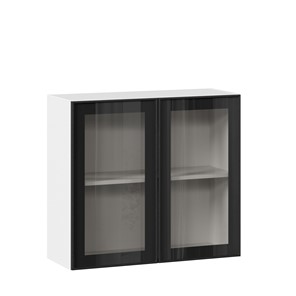 Навесной кухонный шкаф со стеклом 800 Индиго ЛД 298.360.000.023, Белый/Чёрный в Иваново