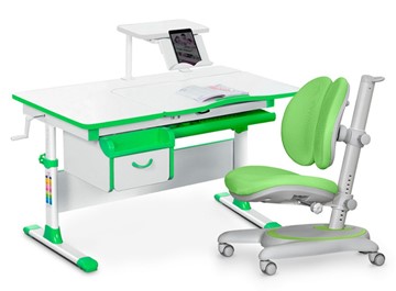 Комплект растущая парта + стул Mealux EVO Evo-40 Z (арт. Evo-40 Z + Y-115 KZ) / (стол+полка+кресло+чехол), белый, зеленый в Иваново