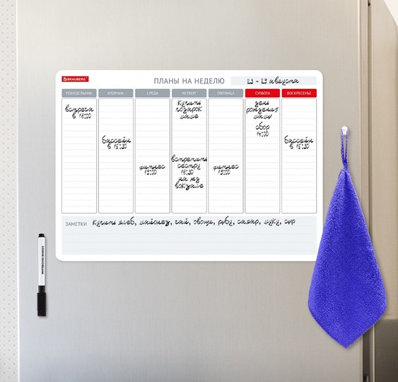 Магнитная доска-планинг на холодильник BRAUBERG на неделю, 42х30 см с маркером и салфеткой в Иваново - изображение 4